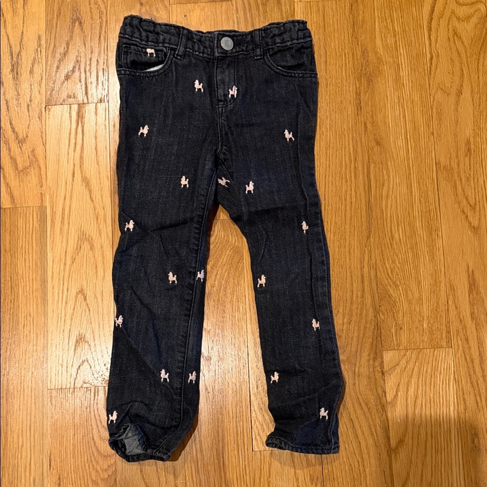 BabyGap Kids Dark Wash Denim Pants with Pink Embroidered Poodles